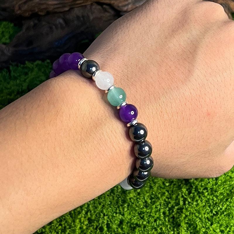  Memory enhancing bracelet, Handmade Feng Shui Wealth Lucky Charm Spiritual Energy Crystal Protection Amulet Good Fortune Bead amethyst black gallstone white jade. -- With healing function. - Oriental Culture Shop