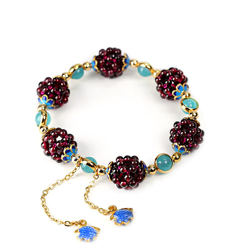 Red Pomegranate - themed Amazonite Bracelet | A Feng Shui - inspired Lucky Amulet with Stunning Beauty!