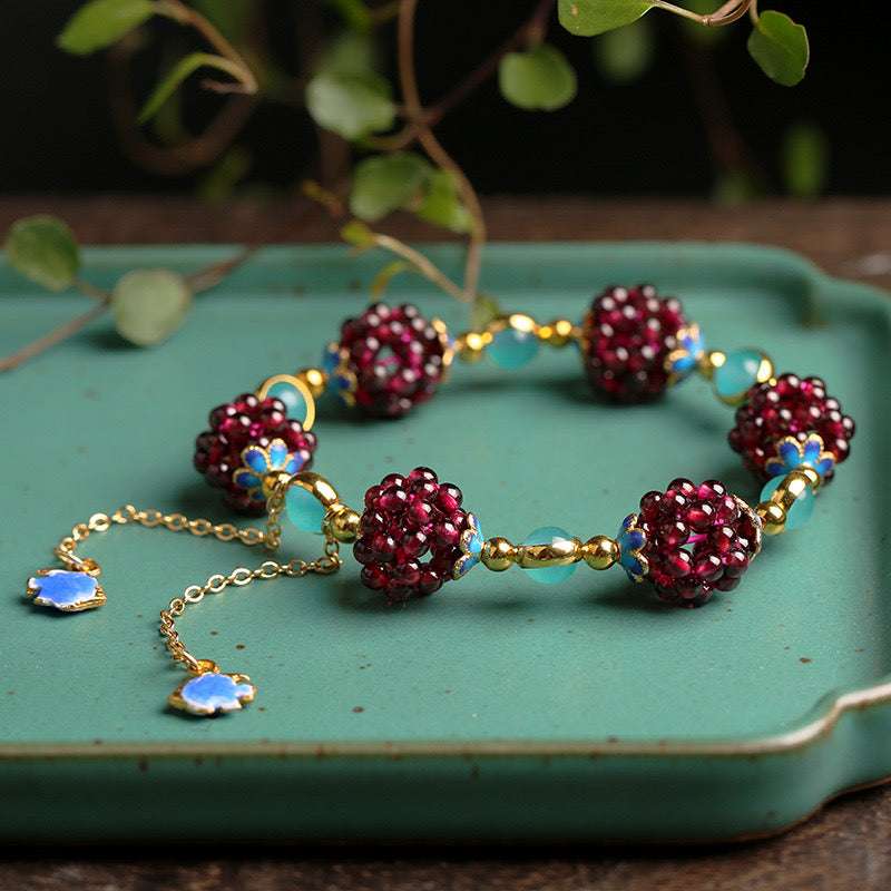 Red Pomegranate - themed Amazonite Bracelet | A Feng Shui - inspired Lucky Amulet with Stunning Beauty!