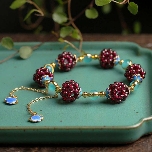 Red Pomegranate - themed Amazonite Bracelet | A Feng Shui - inspired Lucky Amulet with Stunning Beauty!