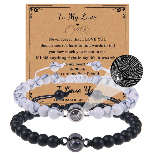 100 languages Projection bracelet I Love You Frosted stone white Turquoise couple bracelet I Love You bracelet - Oriental Culture Shop