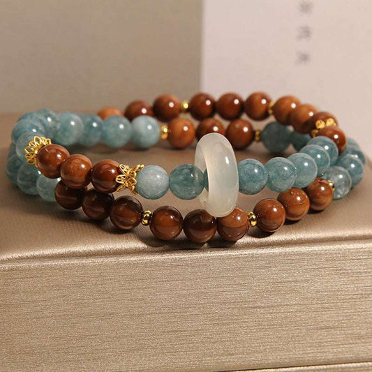 Double - Layered Blue - Water Jadeite Bracelet | A Five - Element Lucky Charm with Retro Glamour