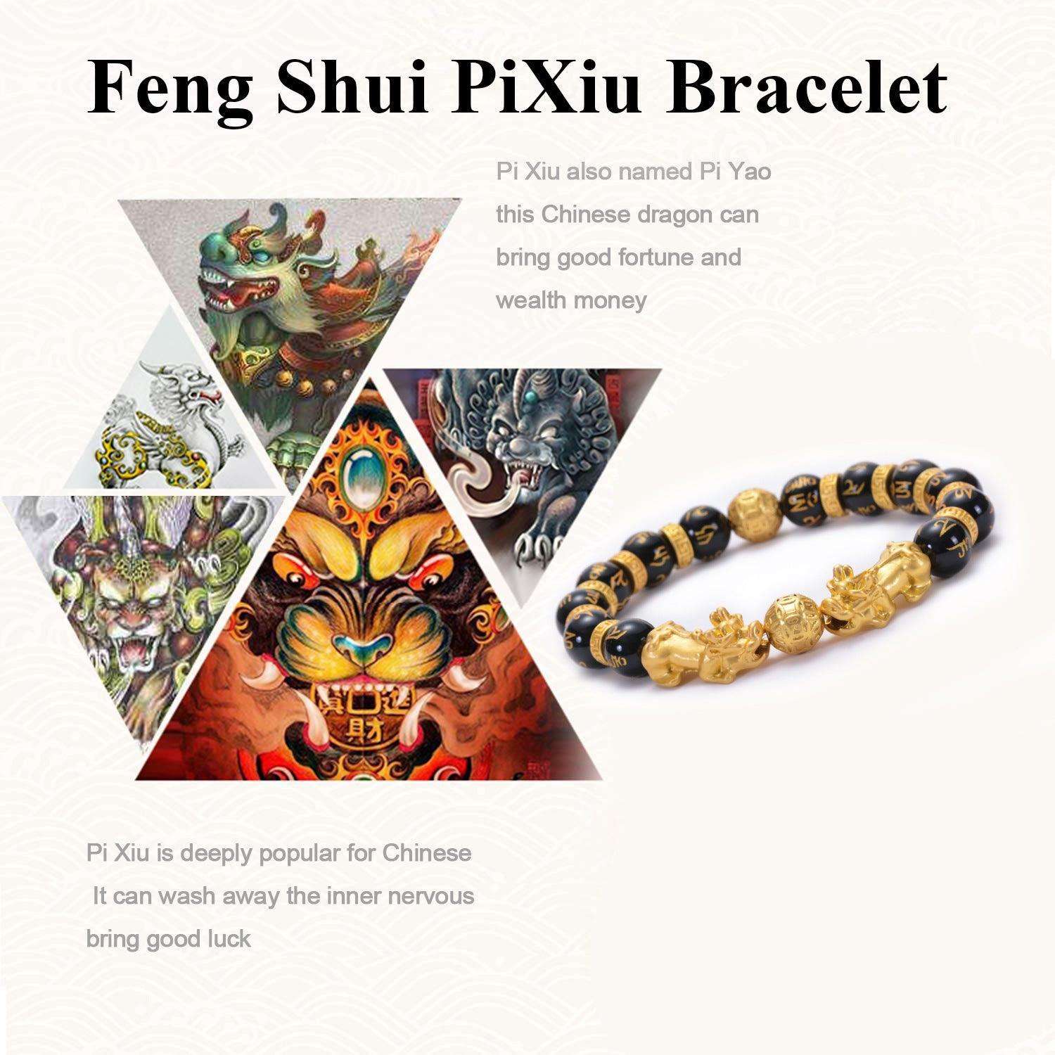 Gold Pixiu bracelet, natural black agate bracelet, six-character Buddha beads. Attract wealth and bless peace. - Oriental Culture Shop