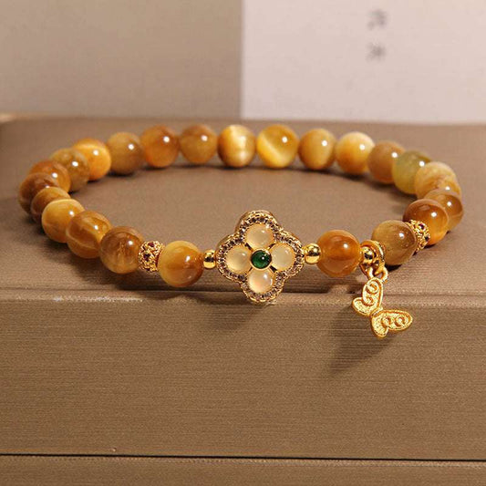 Four-Leaf Clover Tiger's Eye Bracelet | A Lucky Amulet for Feng Shui Balance