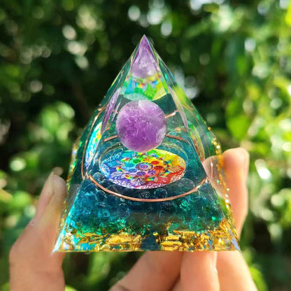 Feng Shui Resin Crystal Ball Gravel Pyramid Lucky Money Tree Desktop Decor for Home