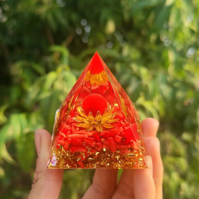 Feng Shui Resin Crystal Ball Gravel Pyramid Lucky Money Tree Desktop Decor for Home