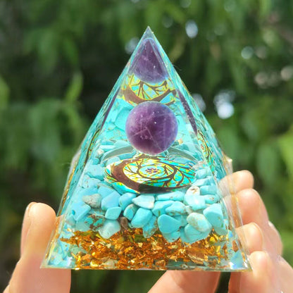 Feng Shui Resin Crystal Ball Gravel Pyramid Lucky Money Tree Desktop Decor for Home