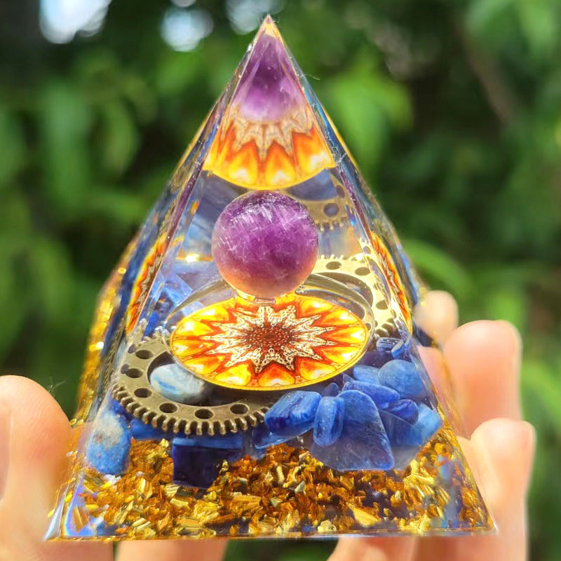 Feng Shui Resin Crystal Ball Gravel Pyramid Lucky Money Tree Desktop Decor for Home