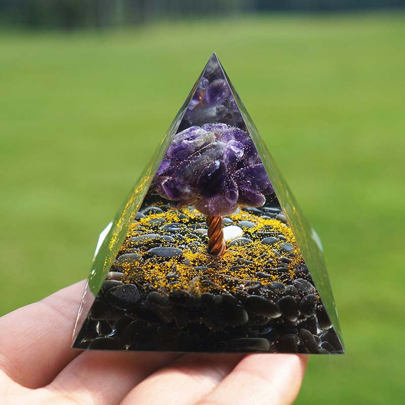 Feng Shui Resin Crystal Ball Gravel Pyramid Lucky Money Tree Desktop Decor for Home - Oriental Culture Shop