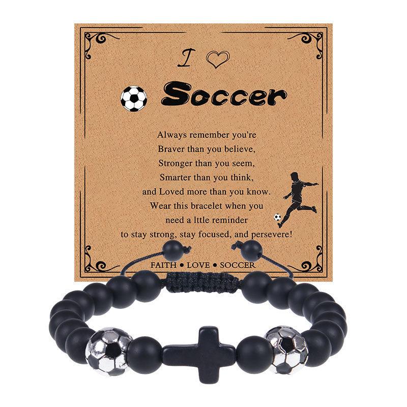 Europe and the United States sports style natural stone basketball bracelet cross woven bracelet football tennis card hand adornment hot sale natural stone bracelet - Oriental Culture Shop