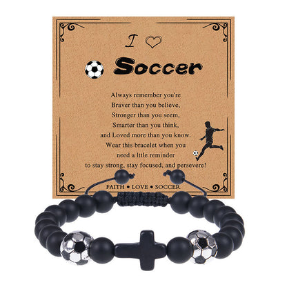 Europe and the United States sports style natural stone basketball bracelet cross woven bracelet football tennis card hand adornment hot sale natural stone bracelet Oriental Culture Shop