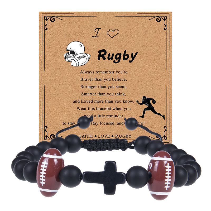 Europe and the United States sports style natural stone basketball bracelet cross woven bracelet football tennis card hand adornment hot sale natural stone bracelet Oriental Culture Shop