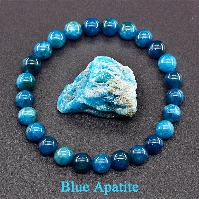 Handmade Bracelet Feng Shui Wealth Lucky Charm Spiritual Energy Crystal Protection Amulet Good Fortune Zodiac Bead , healing function! Feng Shui recommended. blue apatite ——Suitable for wooden life style and water life style wear - Oriental Culture Shop