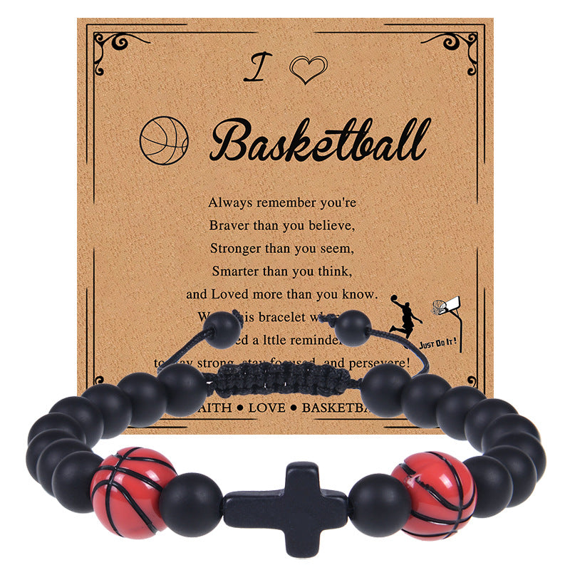 Europe and the United States sports style natural stone basketball bracelet cross woven bracelet football tennis card hand adornment hot sale natural stone bracelet Oriental Culture Shop