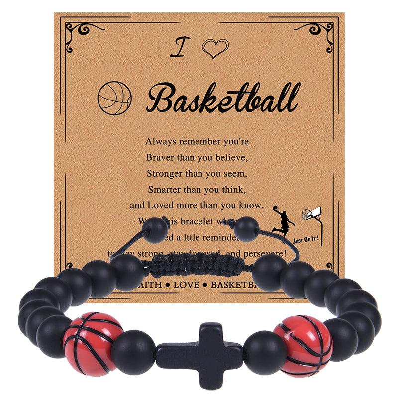 Europe and the United States sports style natural stone basketball bracelet cross woven bracelet football tennis card hand adornment hot sale natural stone bracelet - Oriental Culture Shop