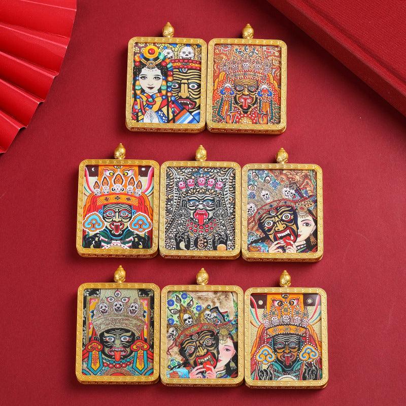 Pendant Zakiram Five Master Green Tara Tibetan Thangka——Patron saint of women's health - Oriental Culture Shop