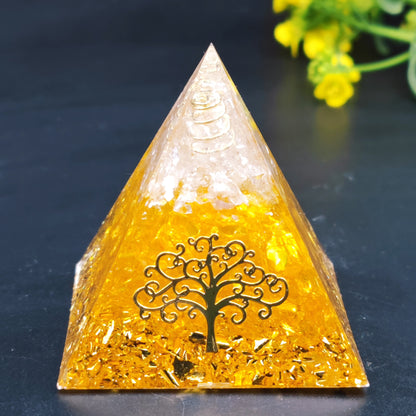 Feng Shui Resin Crystal Ball Gravel Pyramid Lucky Money Tree Desktop Decor for Home