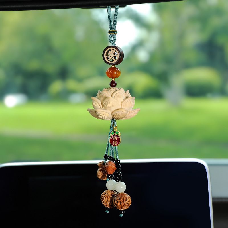 Peach-bodhi lotus shape car pendant, bless peace charm. Oriental Culture Shop