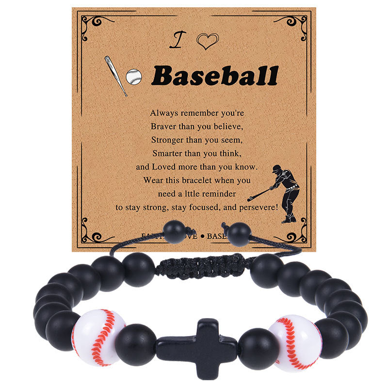 Europe and the United States sports style natural stone basketball bracelet cross woven bracelet football tennis card hand adornment hot sale natural stone bracelet Oriental Culture Shop