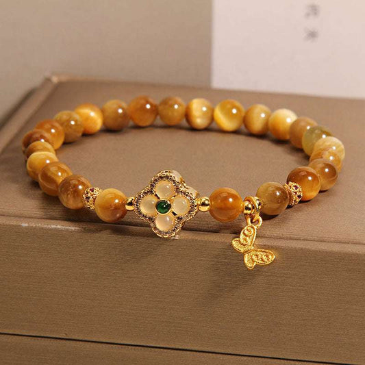 Four-Leaf Clover Tiger's Eye Bracelet | A Lucky Amulet for Feng Shui Balance