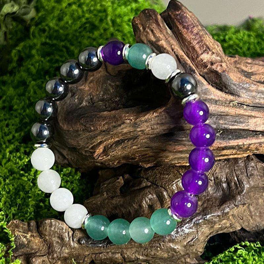 ‌ Memory enhancing bracelet, Handmade Feng Shui Wealth Lucky Charm Spiritual Energy Crystal Protection Amulet Good Fortune Bead amethyst black gallstone white jade. -- With healing function. - Oriental Culture Shop