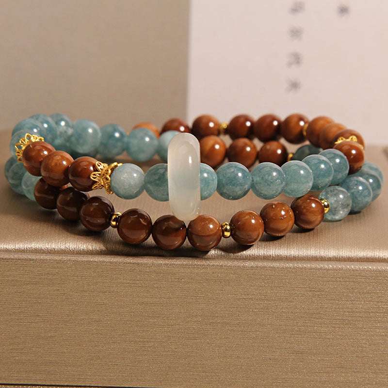 Double - Layered Blue - Water Jadeite Bracelet | A Five - Element Lucky Charm with Retro Glamour