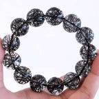 Brazilian Natural Titanium & Black hair Tourmaline Crystal Beaded Bracelet for Men and Women - Single Strand Black Crystal Jewelry - Oriental Culture Shop