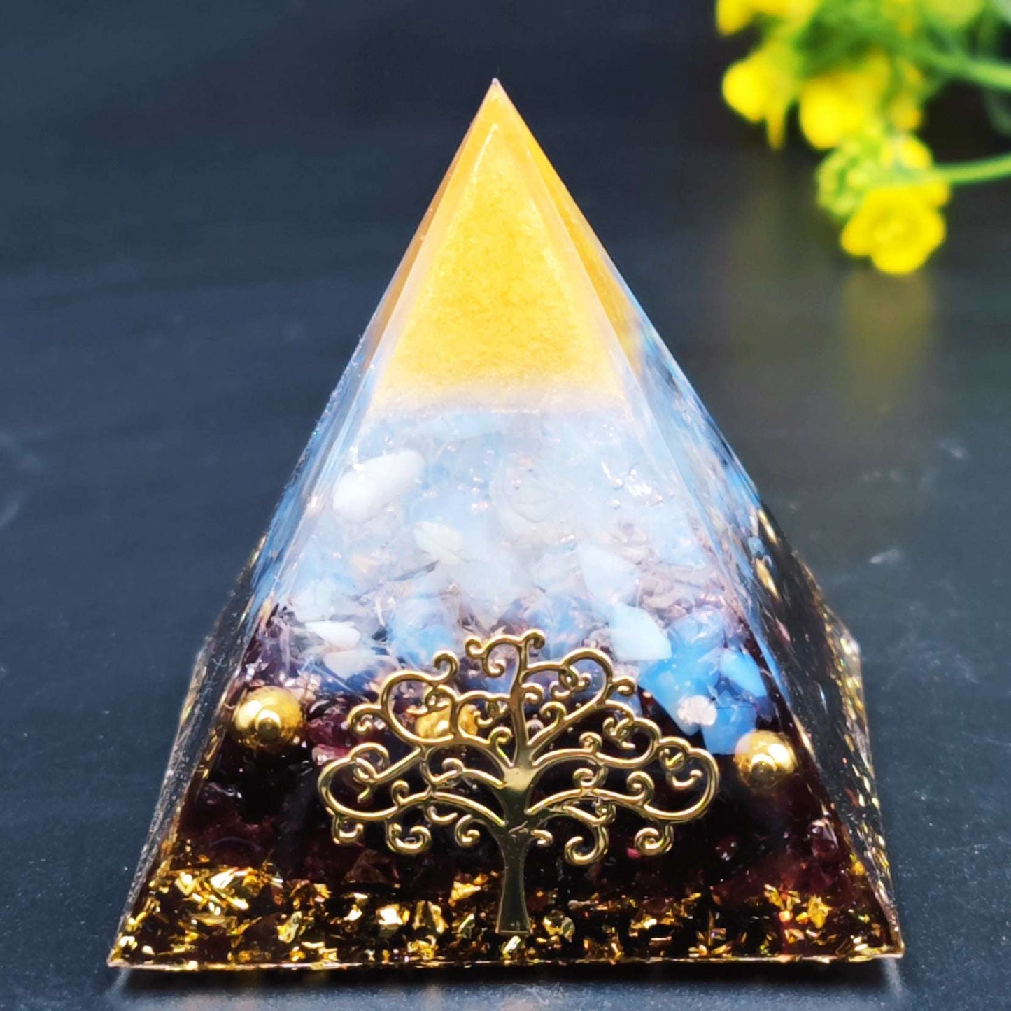 Feng Shui Resin Crystal Ball Gravel Pyramid Lucky Money Tree Desktop Decor for Home - Oriental Culture Shop