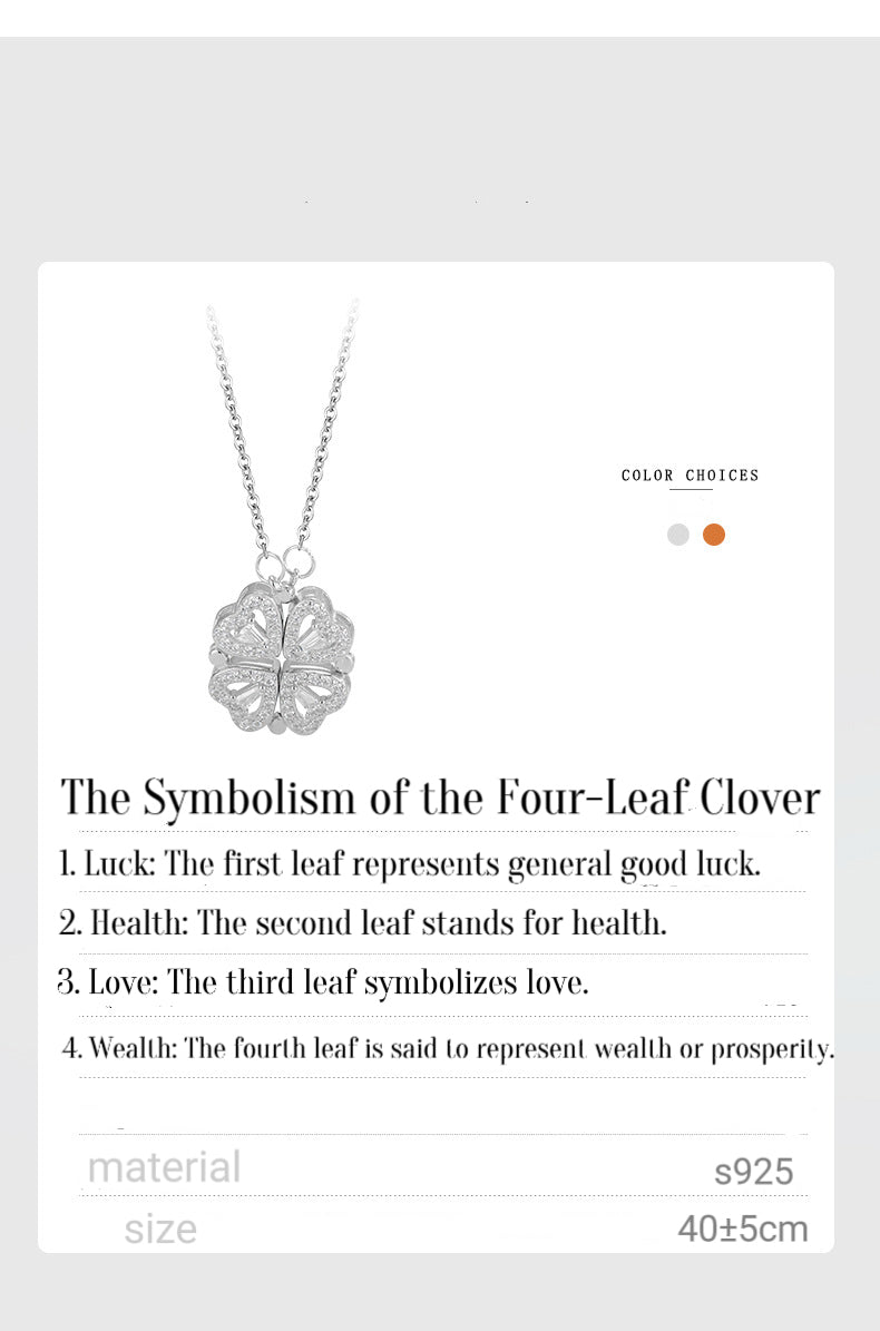 Double-Way Clover & Heart Necklace for girls Women – Convertible Elegance S925 Sterling Silver 🌟