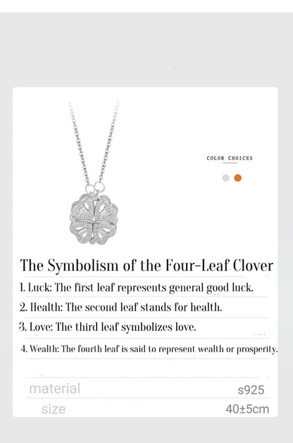 Double-Way Clover & Heart Necklace for girls Women – Convertible Elegance S925 Sterling Silver 🌟