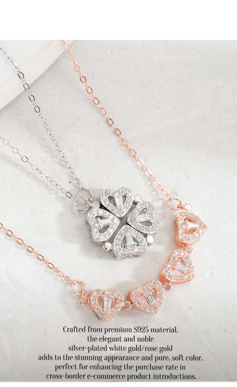 Double-Way Clover & Heart Necklace for girls Women – Convertible Elegance S925 Sterling Silver 🌟 - Oriental Culture Shop