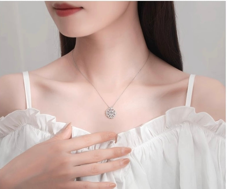 Double-Way Clover & Heart Necklace for girls Women – Convertible Elegance S925 Sterling Silver 🌟 - Oriental Culture Shop