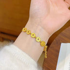 Dragon Year Fortune Semi-Bracelet - Vintage Chinese Alluvial Gold Jewelry with Auspicious Word Carvings - Oriental Culture Shop