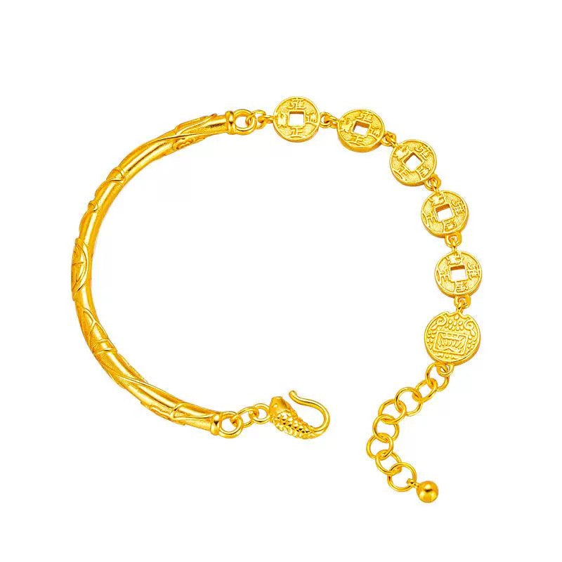 Dragon Year Fortune Semi-Bracelet - Vintage Chinese Alluvial Gold Jewelry with Auspicious Word Carvings - Oriental Culture Shop