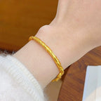 Dragon Year Fortune Semi-Bracelet - Vintage Chinese Alluvial Gold Jewelry with Auspicious Word Carvings - Oriental Culture Shop