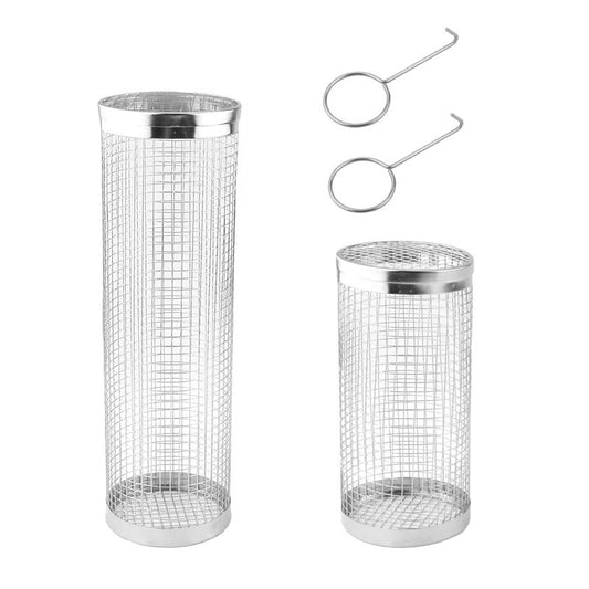 Hot Sale Portable Stainless Steel Round BBQ Grill Cage with Wooden Handle Outdoor Grilling Basket & Mesh for Cross-Border Sales