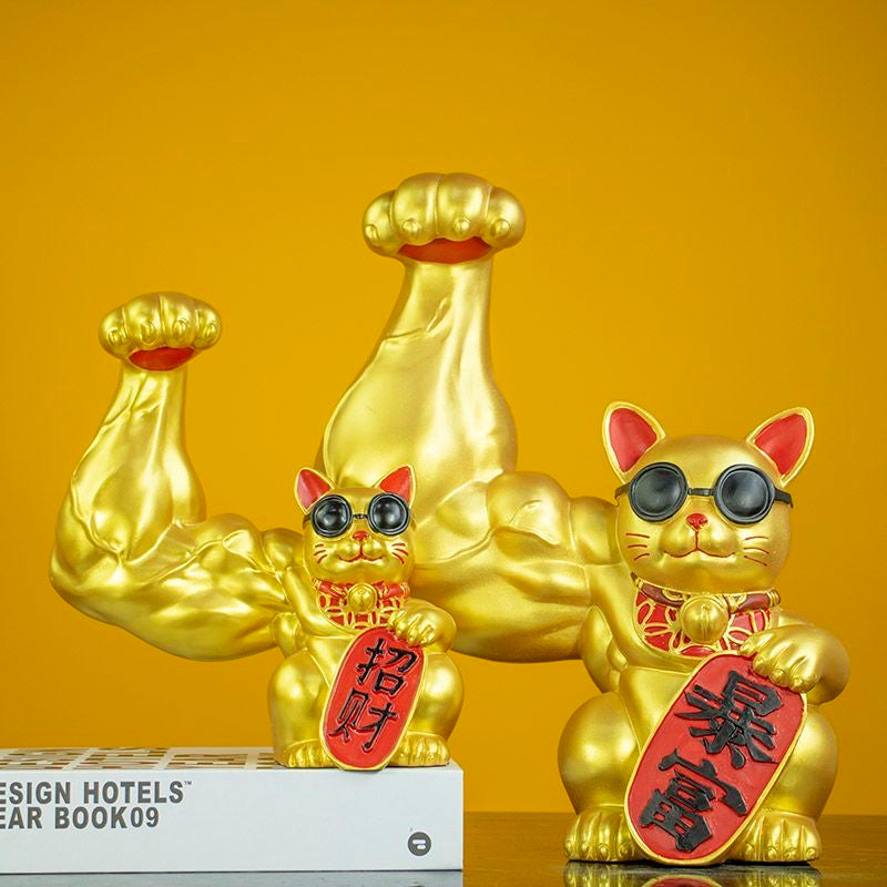 Charmant chat porte-bonheur musclé, ornement pour bureau et autel à la maison