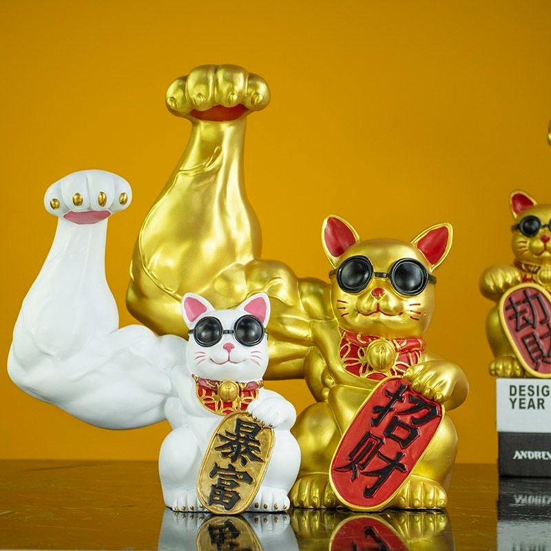 Charmante Glückskatze, muskulöse Glückskatze, Ornament für den Schreibtisch im Büro und den Hausaltar