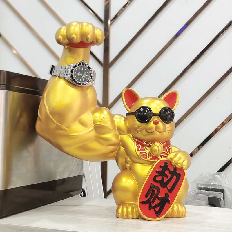 Charmante Glückskatze, muskulöse Glückskatze, Ornament für den Schreibtisch im Büro und den Hausaltar