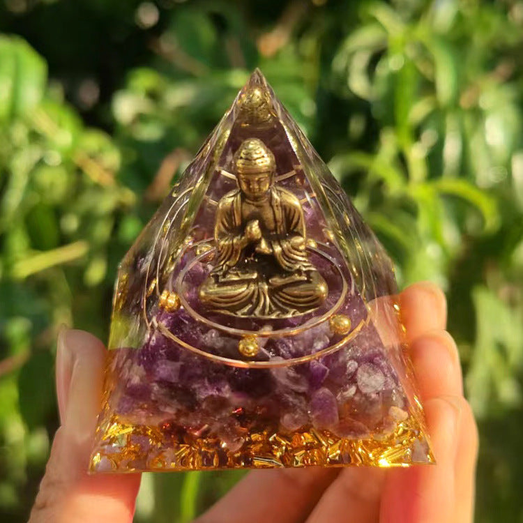 Feng Shui Resin Crystal Ball Gravel Pyramid Lucky Money Tree Desktop Decor for Home