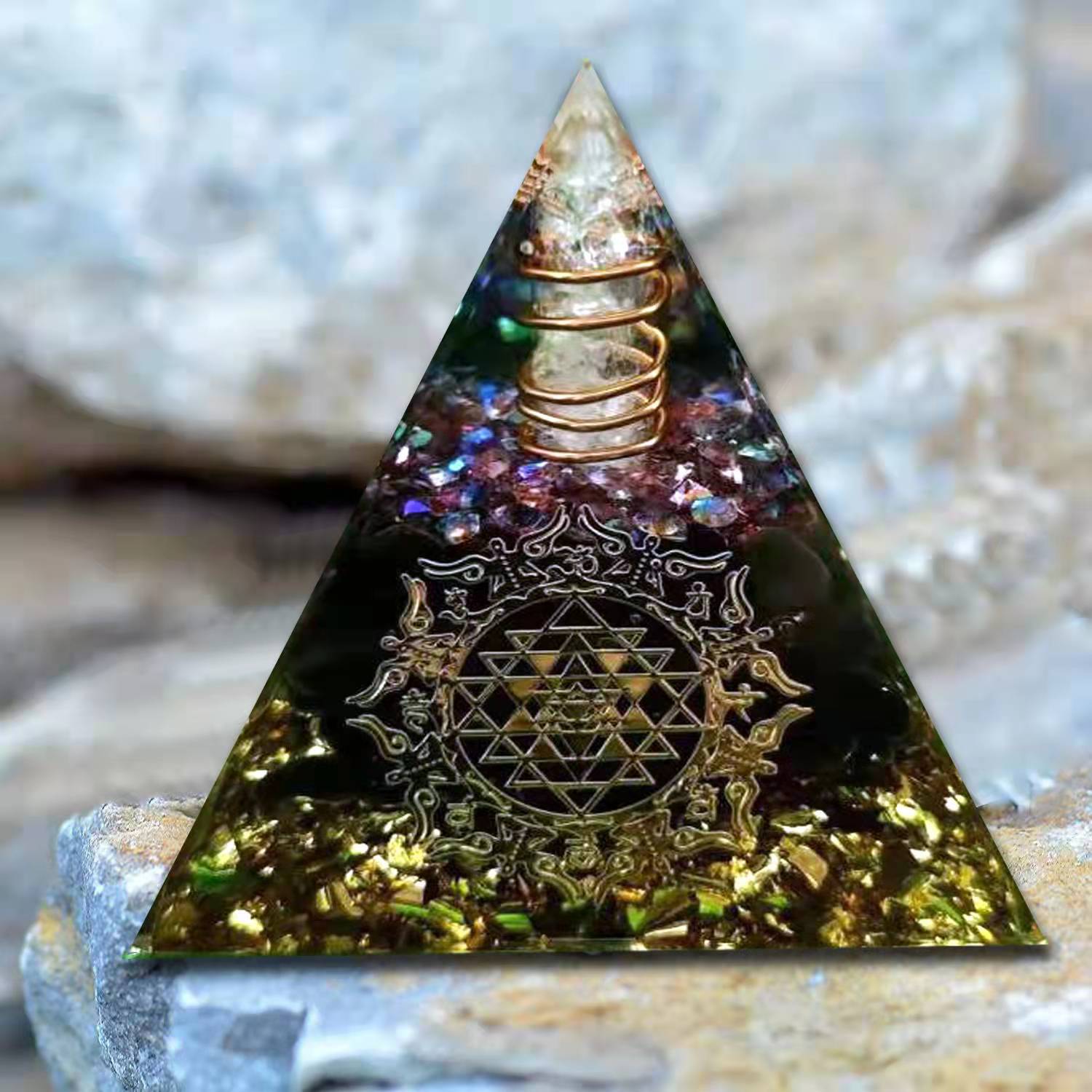 Feng Shui Resin Crystal Ball Gravel Pyramid Lucky Money Tree Desktop Decor for Home - Oriental Culture Shop
