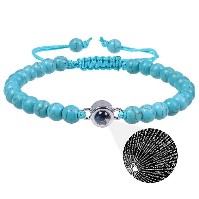 100 languages Projection bracelet I Love You Frosted stone white Turquoise couple bracelet I Love You bracelet - Oriental Culture Shop