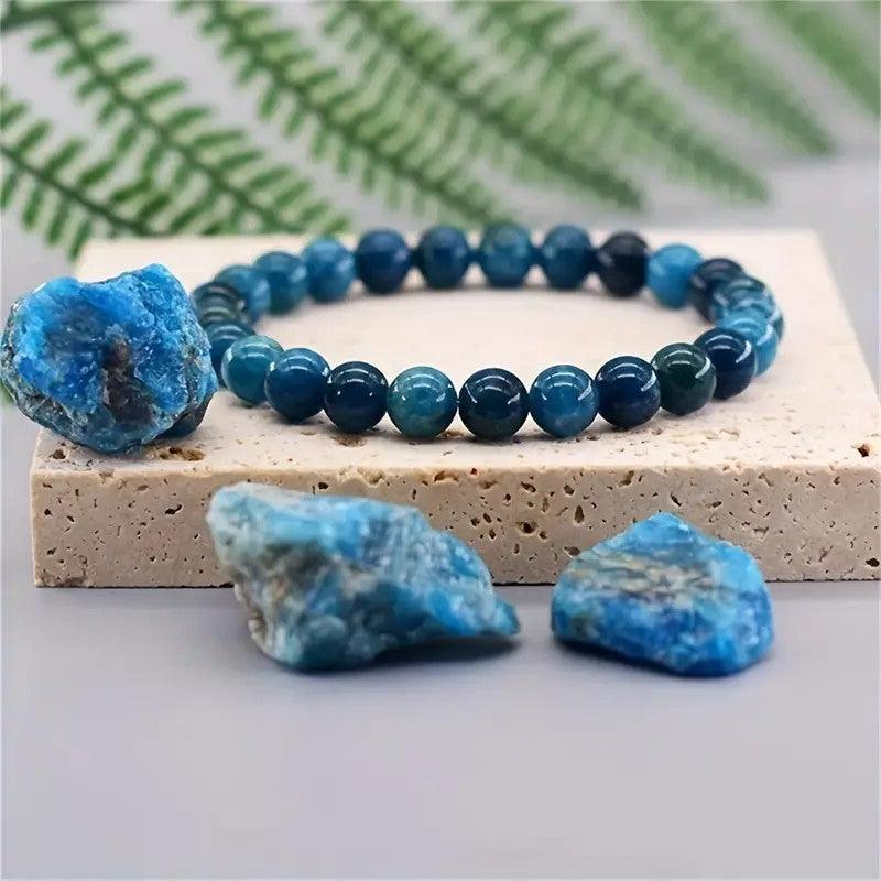 Handmade Bracelet Feng Shui Wealth Lucky Charm Spiritual Energy Crystal Protection Amulet Good Fortune Zodiac Bead , healing function! Feng Shui recommended. blue apatite ——Suitable for wooden life style and water life style wear - Oriental Culture Shop