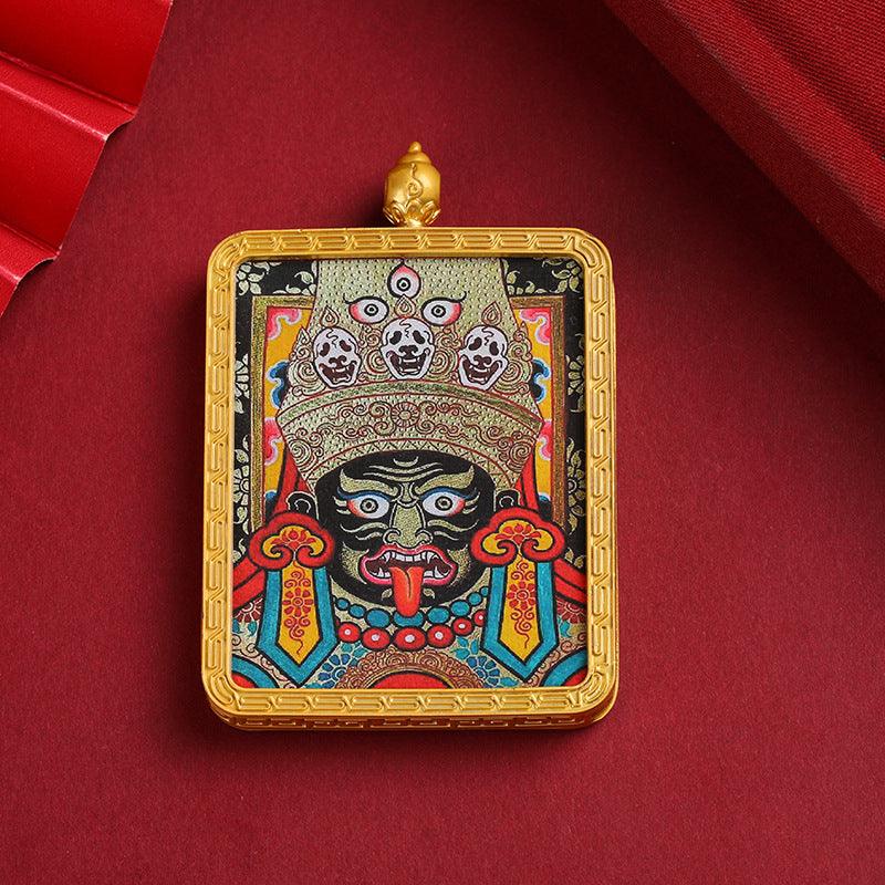 Pendant Zakiram Five Master Green Tara Tibetan Thangka——Patron saint of women's health - Oriental Culture Shop