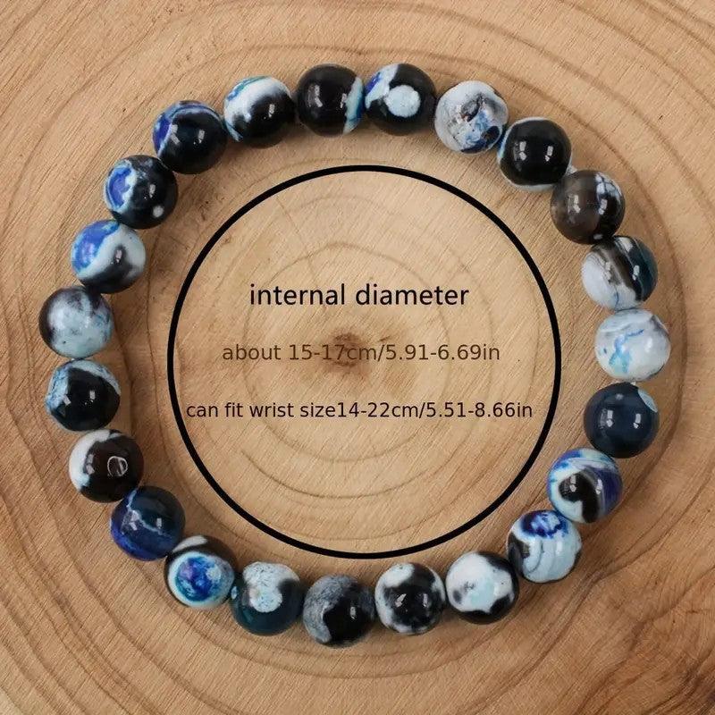 Handmade Bracelet Feng Shui Wealth Lucky Charm Spiritual Energy Crystal Protection Amulet Good Fortune Zodiac Bead , healing function! Feng Shui recommended.blue agate , suitable for earth and metal - Oriental Culture Shop