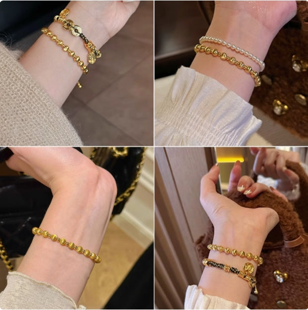 Cat's Eye Gold Adjustable Bracelet - Meaningful Gift for Her with Lucky Clover & Stress-Relief Benefits - Oriental Culture Shop