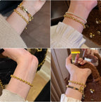 Cat's Eye Gold Adjustable Bracelet - Meaningful Gift for Her with Lucky Clover & Stress-Relief Benefits - Oriental Culture Shop