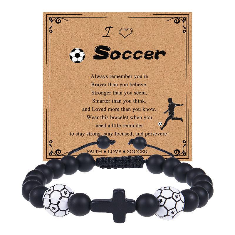 Europe and the United States sports style natural stone basketball bracelet cross woven bracelet football tennis card hand adornment hot sale natural stone bracelet - Oriental Culture Shop