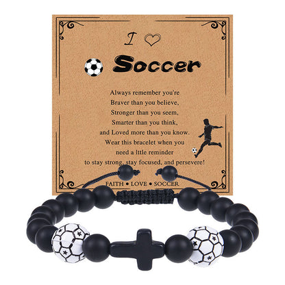 Europe and the United States sports style natural stone basketball bracelet cross woven bracelet football tennis card hand adornment hot sale natural stone bracelet Oriental Culture Shop