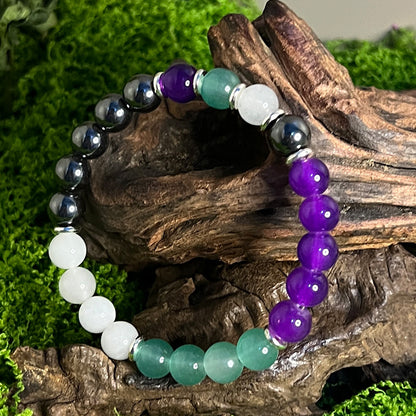 ‌ Memory enhancing bracelet, amethyst black gallstone white jade. -- With healing function. Oriental Culture Shop